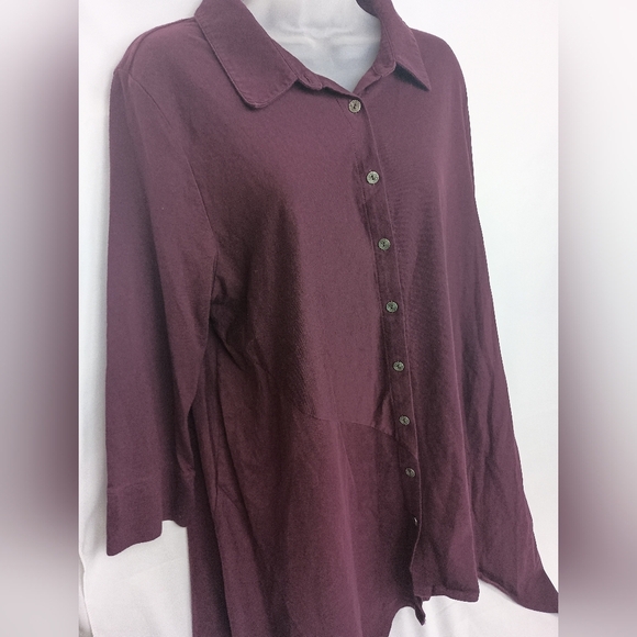 SOFT SURROUNDINGS Deep Burgundy Jersey Button-Down Tunic Shirt (#100) - Picture 4 of 7